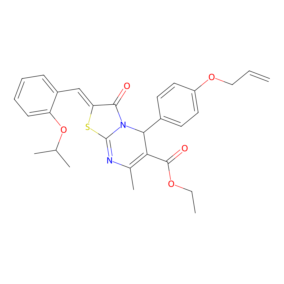 Ethyl 2,3-dihydro-7-methyl-2-[[2-(1-methylethoxy)phenyl]methylene]-3-oxo-5-[4-(2-propen-1-yloxy)phenyl]-5H-thiazolo[3,2-a]pyrimidine-6-carboxylate molecular structure, CAS 445405-02-7