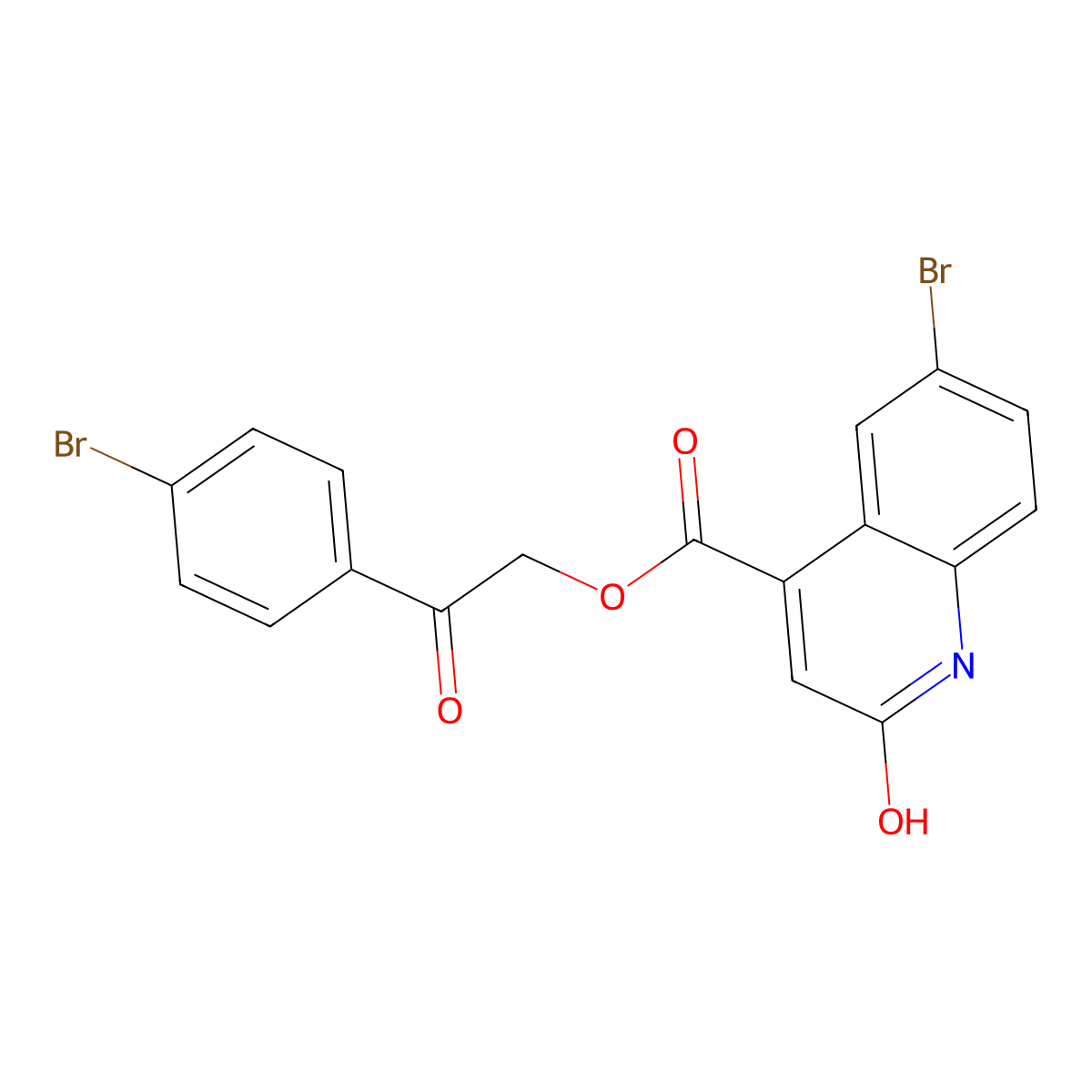 4-Quinolinecarboxylic acid,6-bromo-1,2-dihydro-2-oxo-,2-(4-bromophenyl)-2-oxoethyl ester molecular structure, CAS 445406-13-3