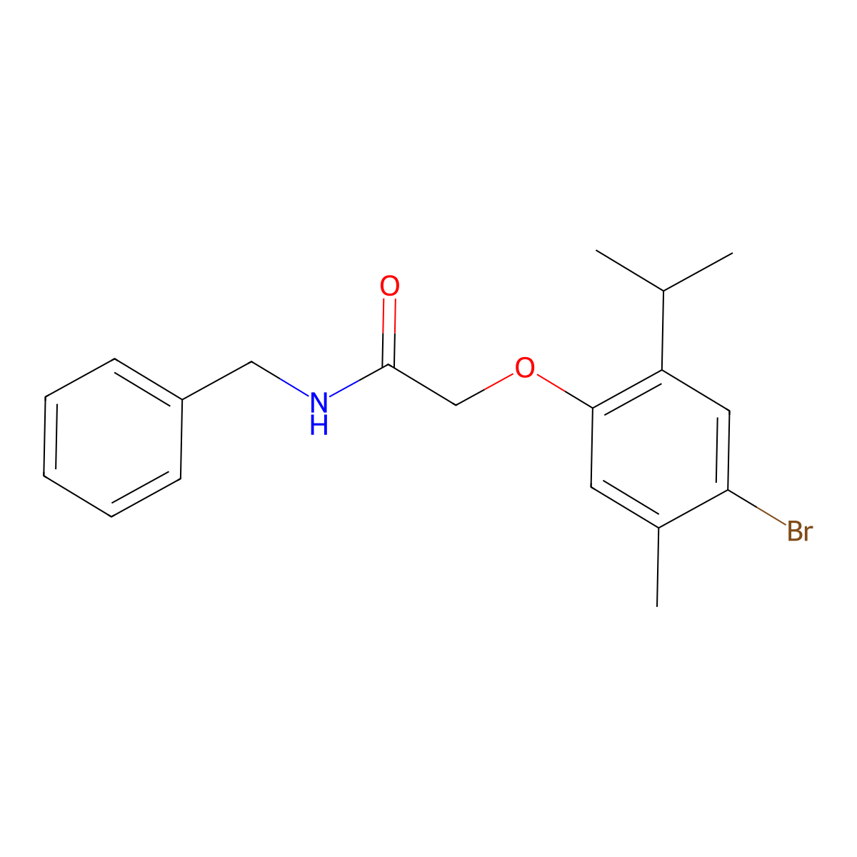N-benzyl-2-(4-bromo-2-isopropyl-5-methylphenoxy)acetamide molecular structure, CAS 445409-19-8