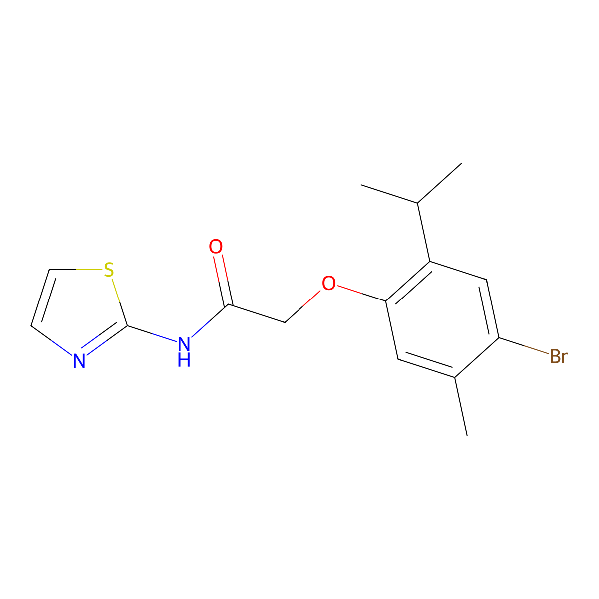 2-(4-bromo-2-isopropyl-5-methylphenoxy)-N-(1,3-thiazol-2-yl)acetamide molecular structure, CAS 445409-20-1