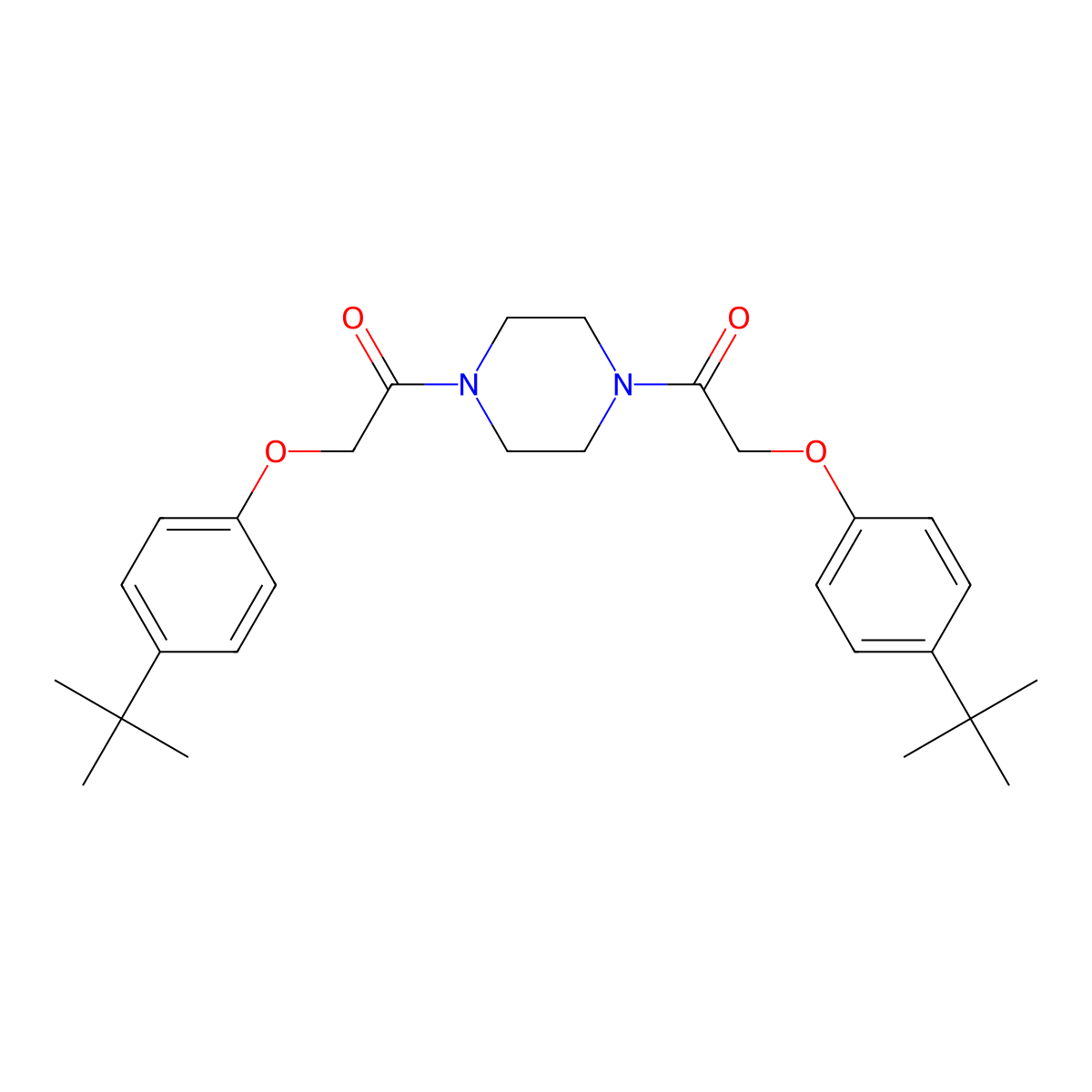 1,4-Bis[(4-tert-butylphenoxy)acetyl]piperazine molecular structure, CAS 445409-31-4