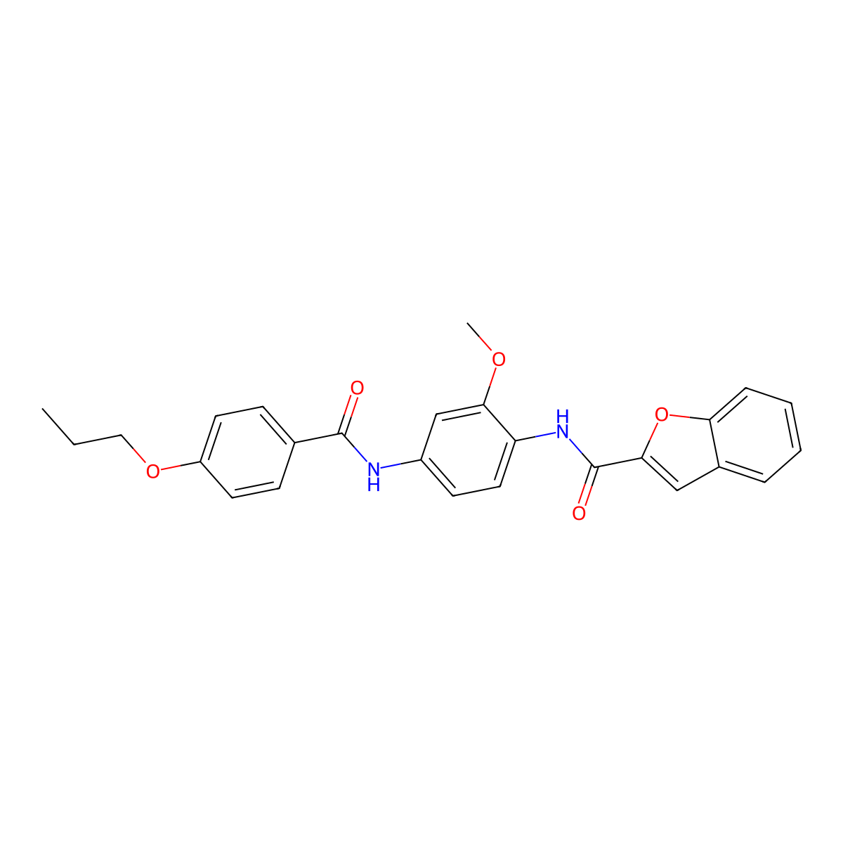 N-{2-methoxy-4-[(4-propoxybenzoyl)amino]phenyl}-1-benzofuran-2-carboxamide molecular structure, CAS 445410-16-2