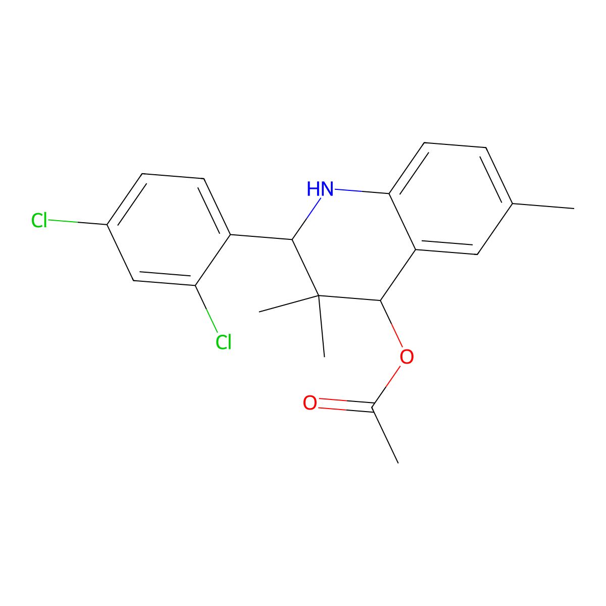2-(2,4-Dichlorophenyl)-3,3,6-trimethyl-1,2,3,4-tetrahydroquinolin-4-yl acetate molecular structure, CAS 445410-29-7