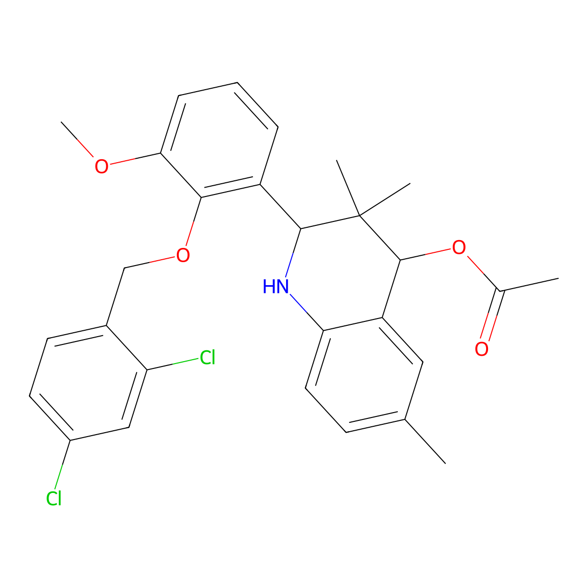 2-{2-[(2,4-Dichlorobenzyl)oxy]-3-methoxyphenyl}-3,3,6-trimethyl-1,2,3,4-tetrahydro-4-quinolinyl acetate molecular structure, CAS 445410-42-4