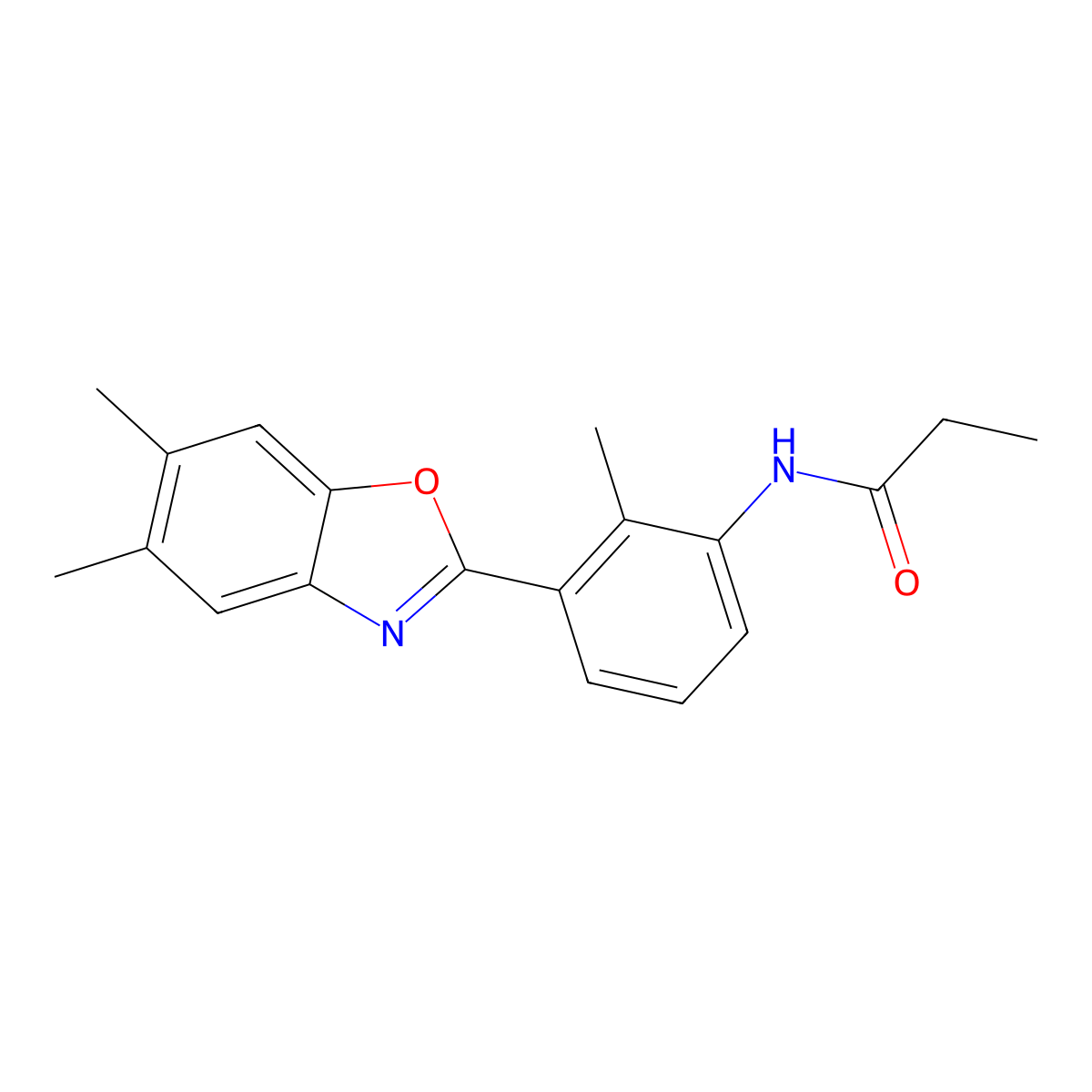 N-[3-(5,6-dimethyl-1,3-benzoxazol-2-yl)-2-methylphenyl]propanamide molecular structure, CAS 445410-79-7