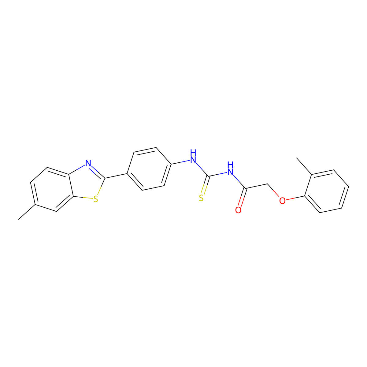 N-[[4-(6-methyl-1,3-benzothiazol-2-yl)phenyl]carbamothioyl]-2-(2-methylphenoxy)acetamide molecular structure, CAS 445411-48-3