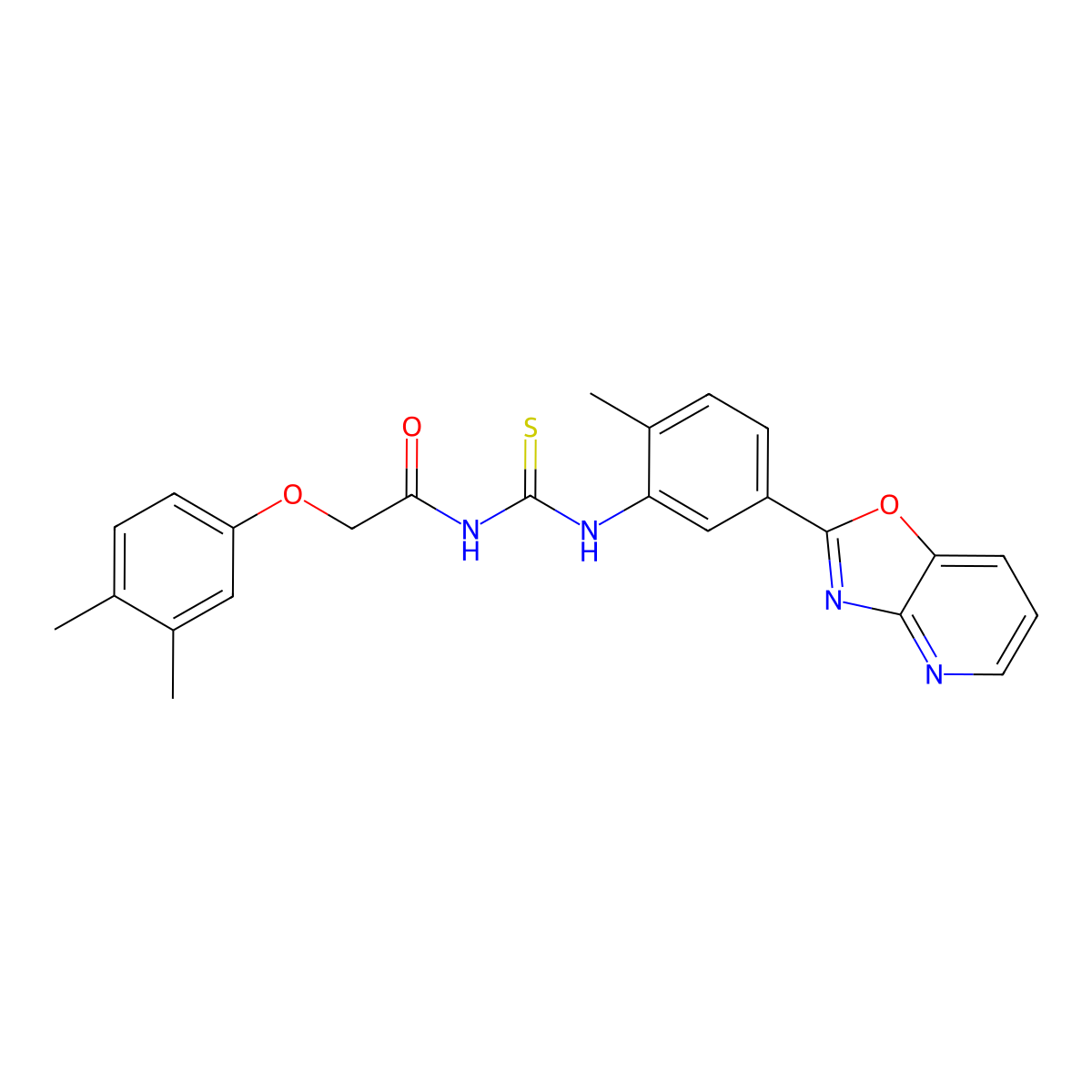 2-(3,4-dimethylphenoxy)-N-[[2-methyl-5-([1,3]oxazolo[4,5-b]pyridin-2-yl)phenyl]carbamothioyl]acetamide molecular structure, CAS 445411-52-9