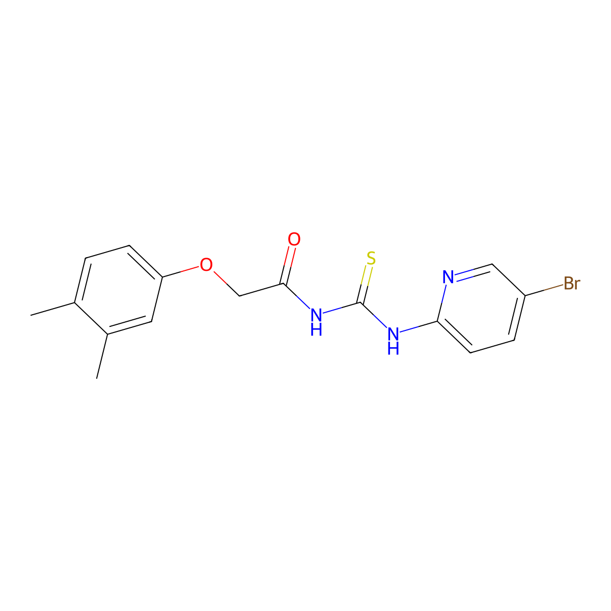N-[(5-bromopyridin-2-yl)carbamothioyl]-2-(3,4-dimethylphenoxy)acetamide molecular structure, CAS 445412-45-3