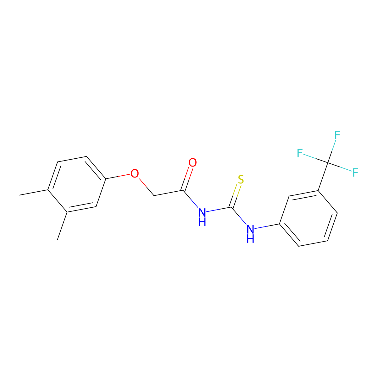 2-(3,4-dimethylphenoxy)-N-[[3-(trifluoromethyl)phenyl]carbamothioyl]acetamide molecular structure, CAS 445412-47-5