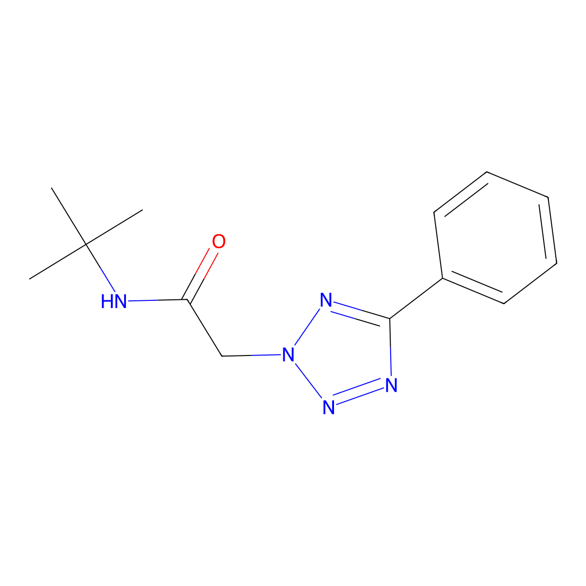 N-tert-butyl-2-(5-phenyltetrazol-2-yl)acetamide molecular structure, CAS 445412-91-9