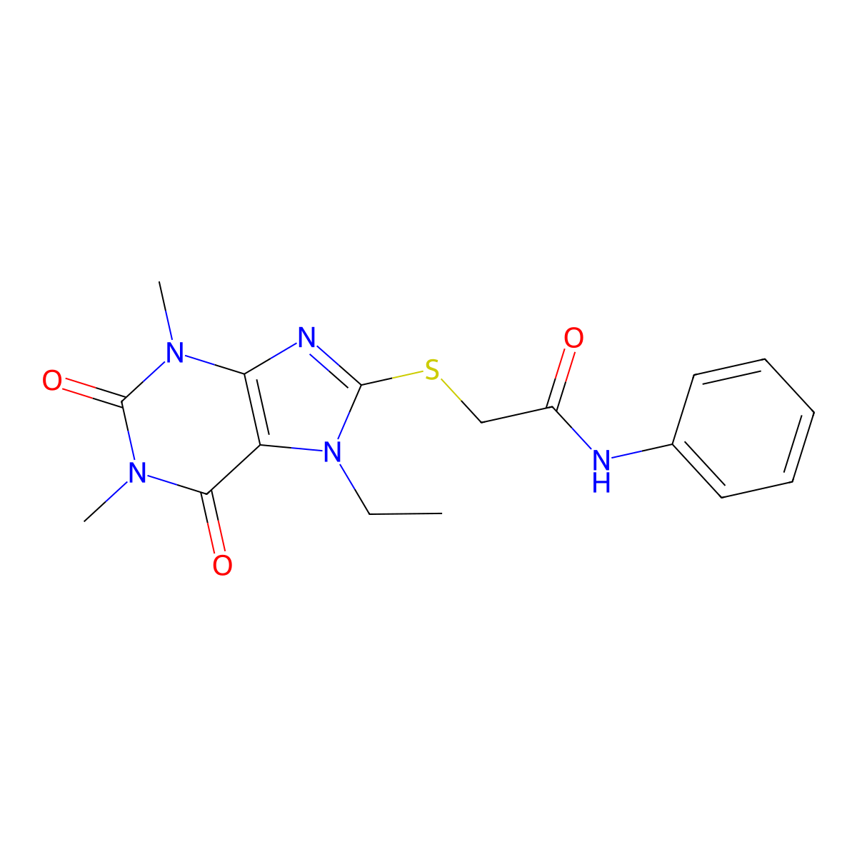 2-((7-ethyl-1,3-dimethyl-2,6-dioxo-2,3,6,7-tetrahydro-1H-purin-8-yl)thio)-N-phenylacetamide molecular structure, CAS 445413-55-8