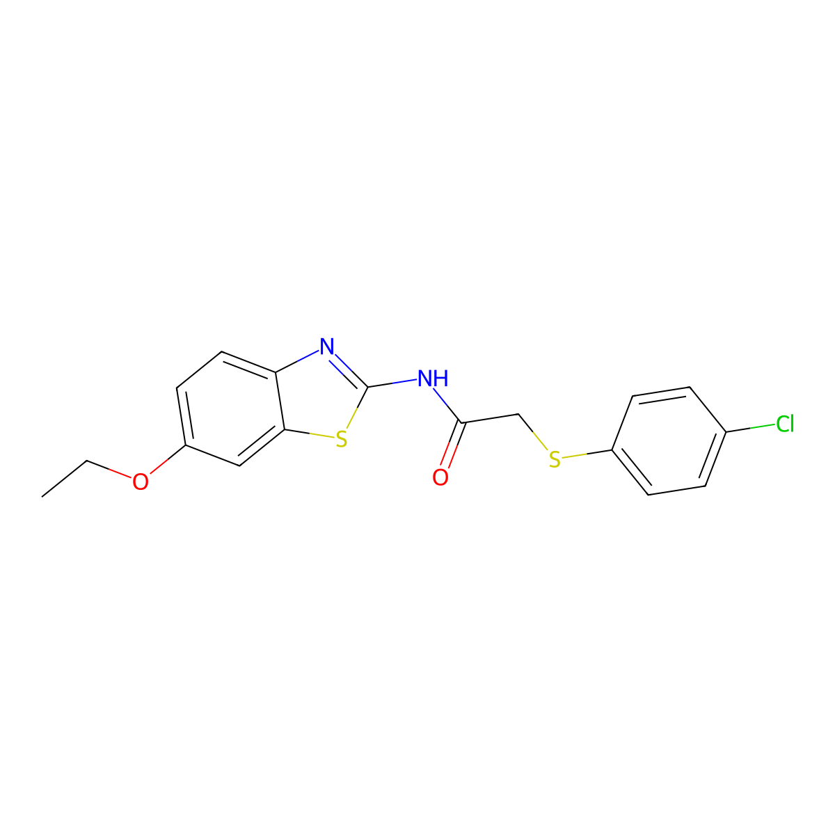 2-[(4-chlorophenyl)sulfanyl]-N-(6-ethoxy-1,3-benzothiazol-2-yl)acetamide molecular structure, CAS 445416-00-2