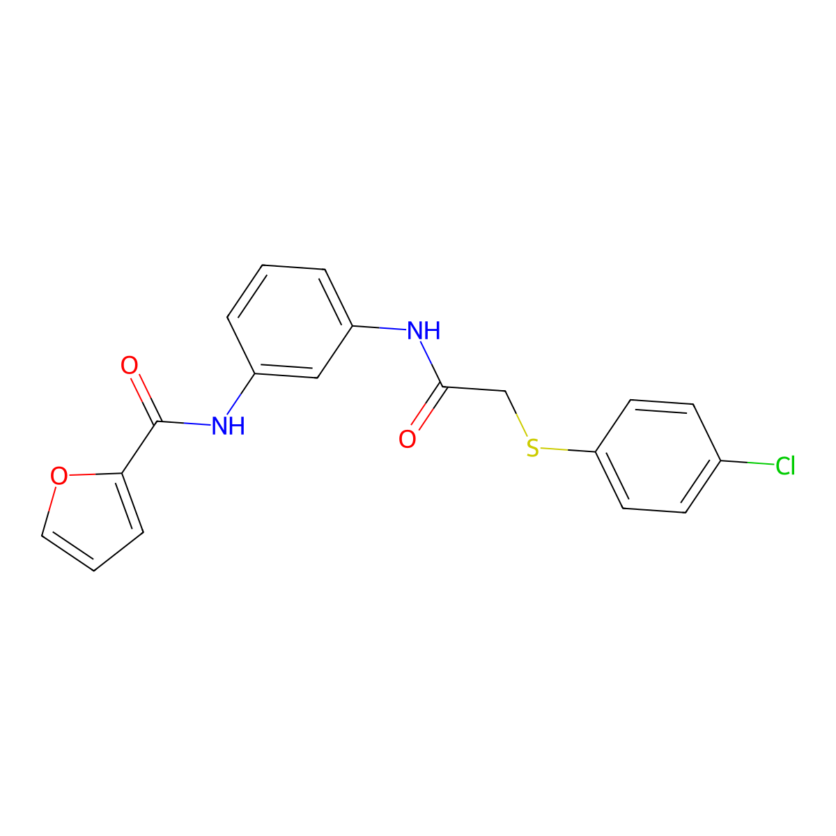 N-[3-[[2-(4-chlorophenyl)sulfanylacetyl]amino]phenyl]furan-2-carboxamide molecular structure, CAS 445416-07-9