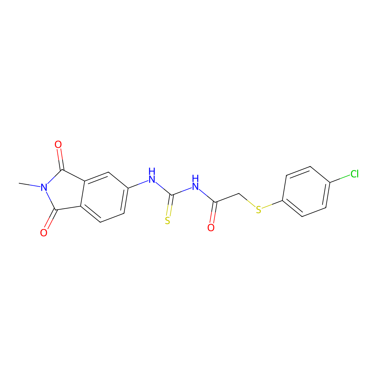 2-(4-chlorophenyl)sulfanyl-N-[(2-methyl-1,3-dioxoisoindol-5-yl)carbamothioyl]acetamide molecular structure, CAS 445416-09-1