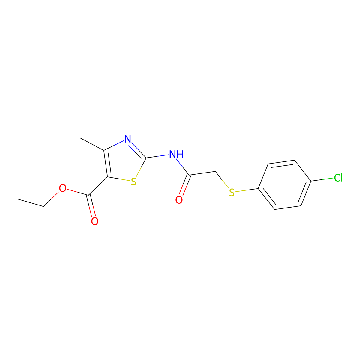 Ethyl 2-({[(4-chlorophenyl)sulfanyl]acetyl}amino)-4-methyl-1,3-thiazole-5-carboxylate molecular structure, CAS 445416-10-4