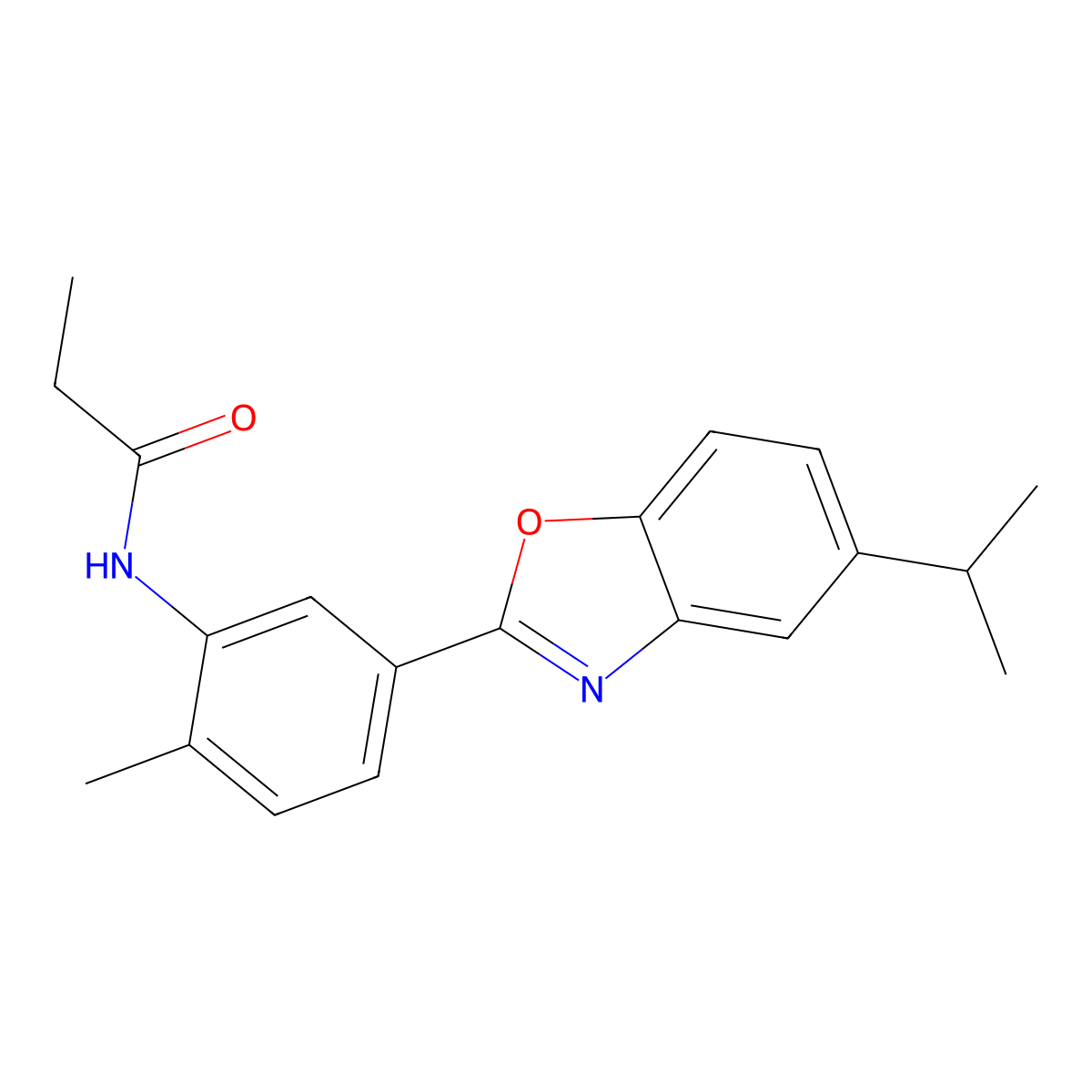 N-[5-(5-isopropyl-1,3-benzoxazol-2-yl)-2-methylphenyl]propanamide molecular structure, CAS 445416-27-3