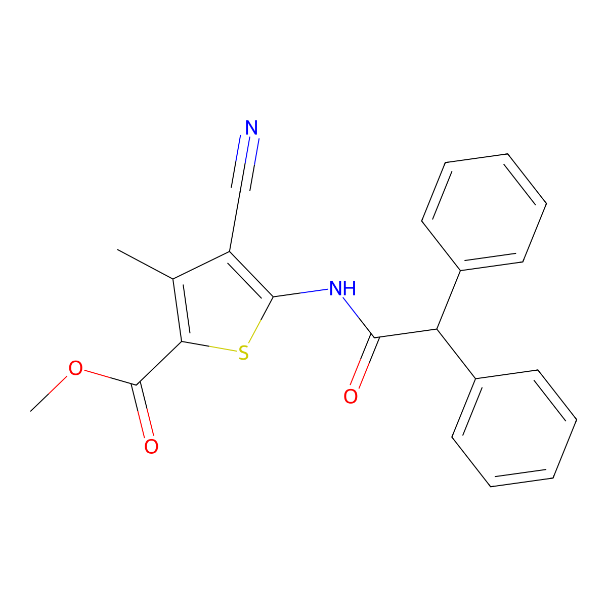 Methyl 4-cyano-5-(2,2-diphenylacetamido)-3-methylthiophene-2-carboxylate molecular structure, CAS 445416-41-1