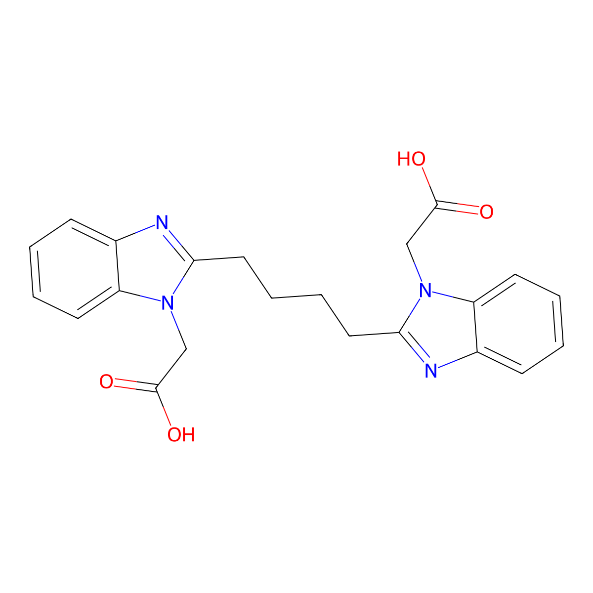 2,2'-(2,2'-(Butane-1,4-diyl)bis(1h-benzo[d]-imidazole-2,1-diyl))diacetic acid molecular structure, CAS 445416-61-5