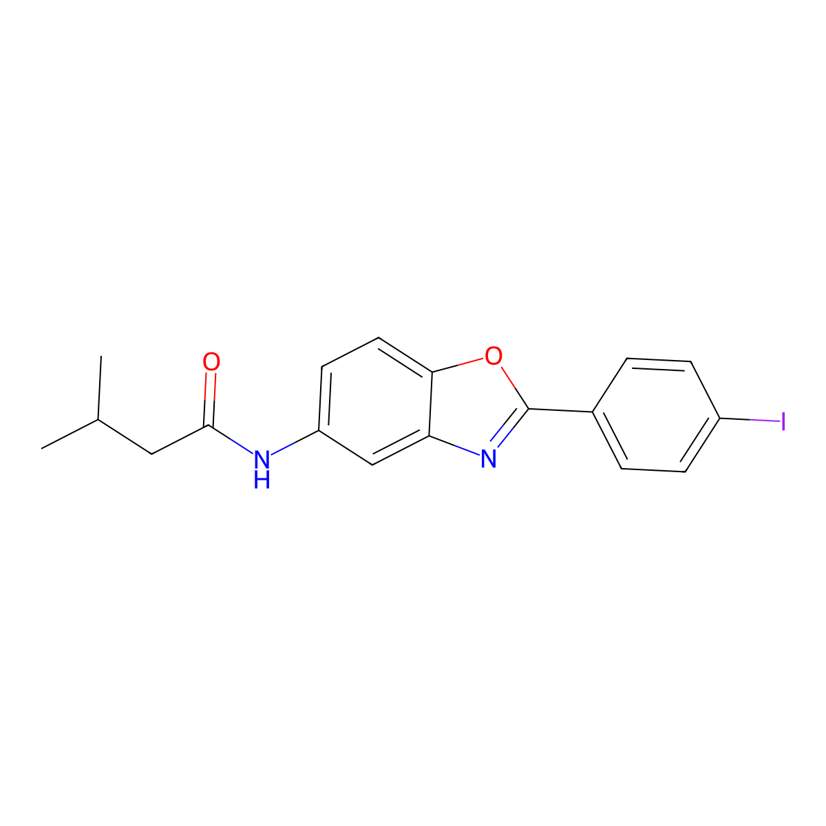 N-[2-(4-iodophenyl)-1,3-benzoxazol-5-yl]-3-methylbutanamide molecular structure, CAS 445416-72-8