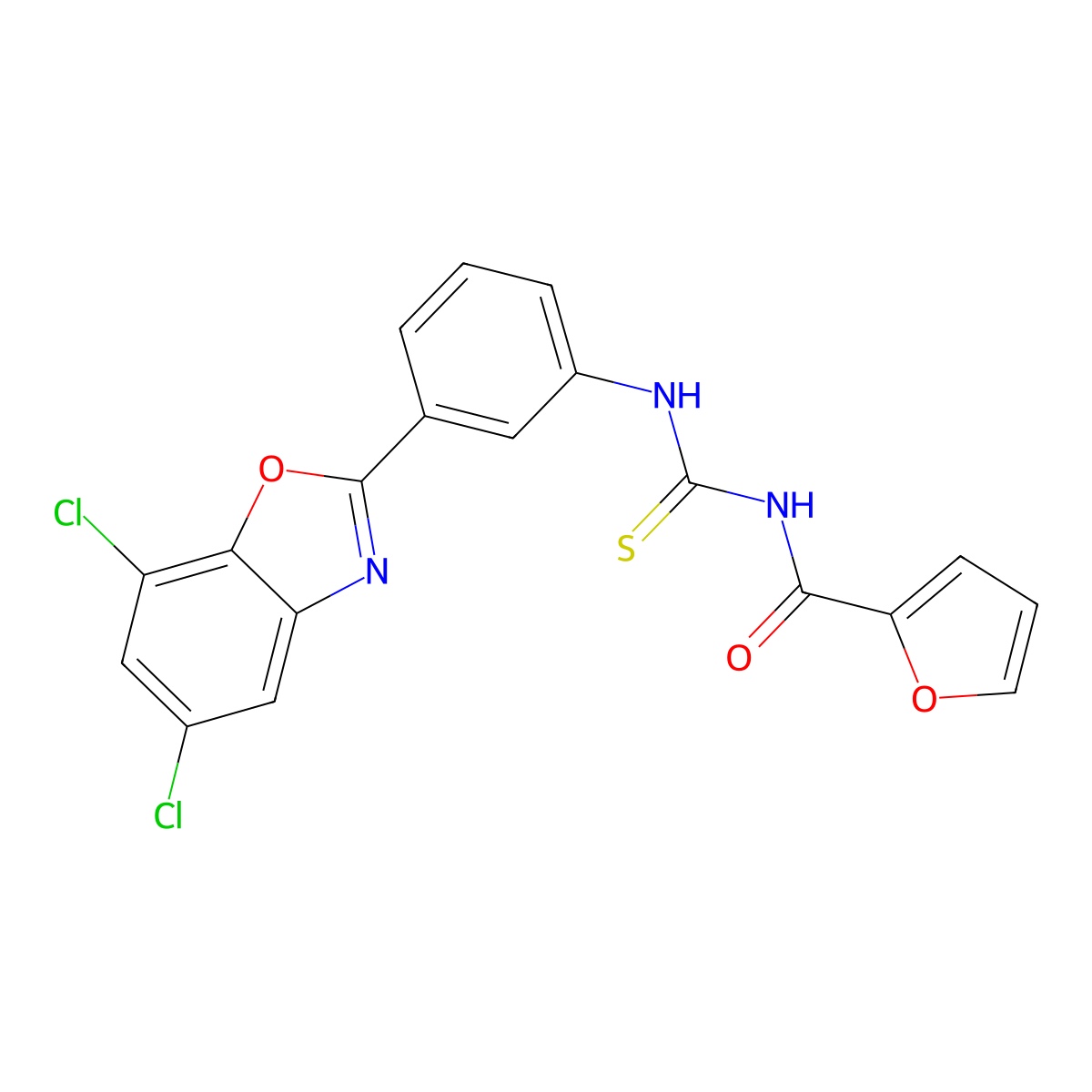 N-[3-(5,7-dichloro-1,3-benzoxazol-2-yl)phenyl]-N'-(2-furoyl)thiourea molecular structure, CAS 445416-78-4
