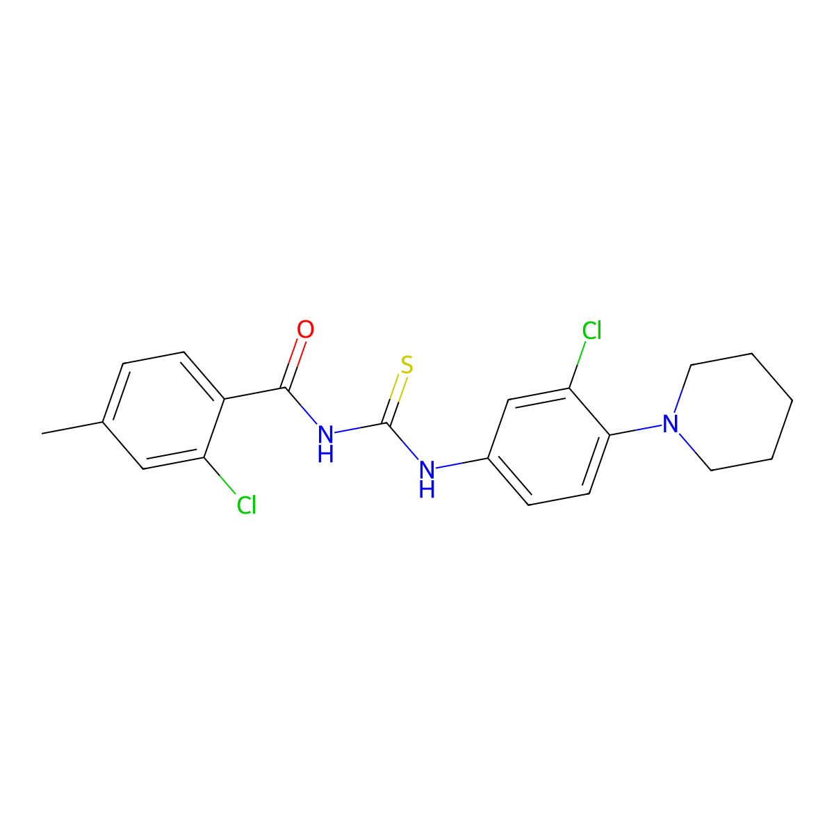 2-chloro-N-[(3-chloro-4-piperidin-1-ylphenyl)carbamothioyl]-4-methylbenzamide molecular structure, CAS 445416-92-2