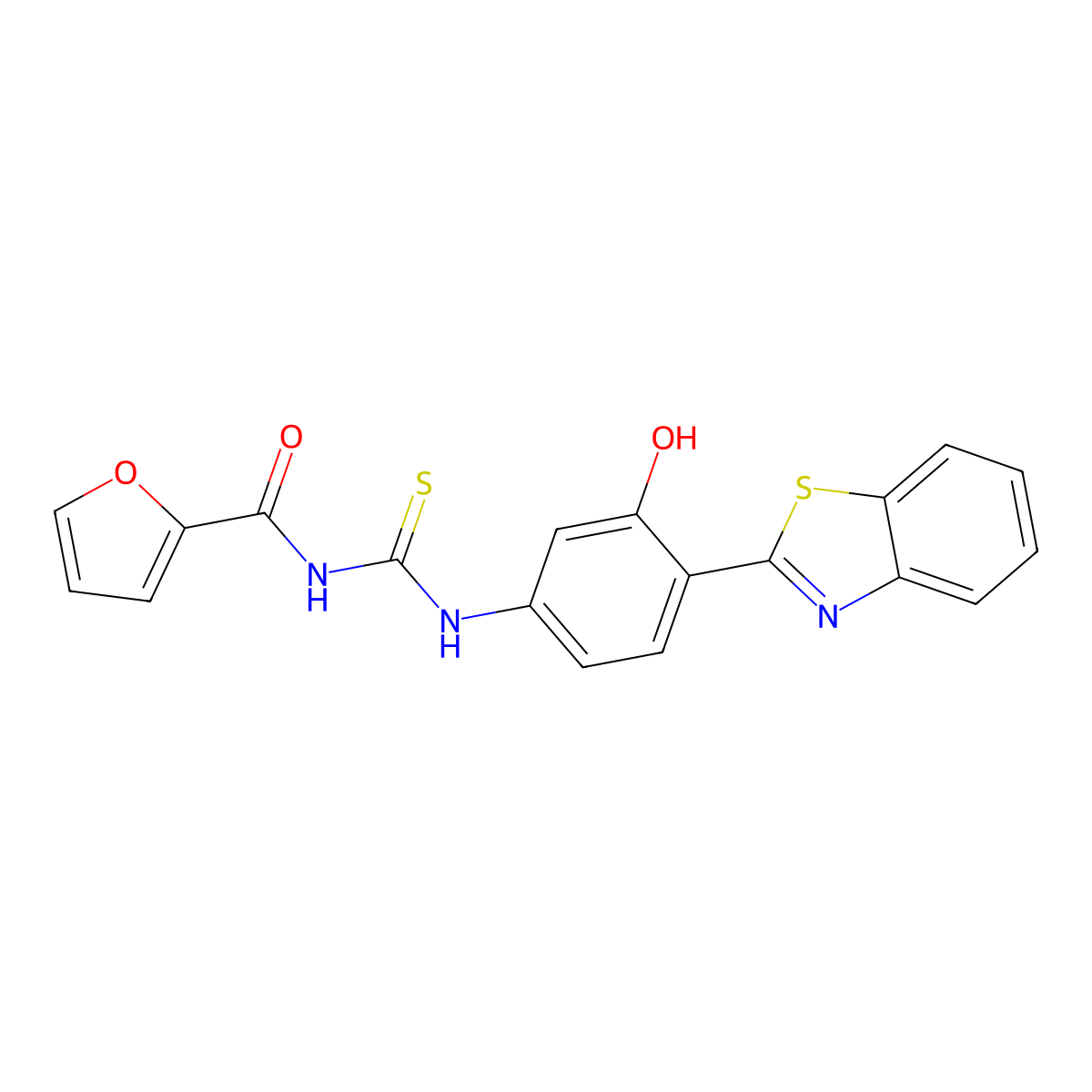 N-{[4-(1,3-benzothiazol-2-yl)-3-hydroxyphenyl]carbamothioyl}furan-2-carboxamide molecular structure, CAS 445416-94-4