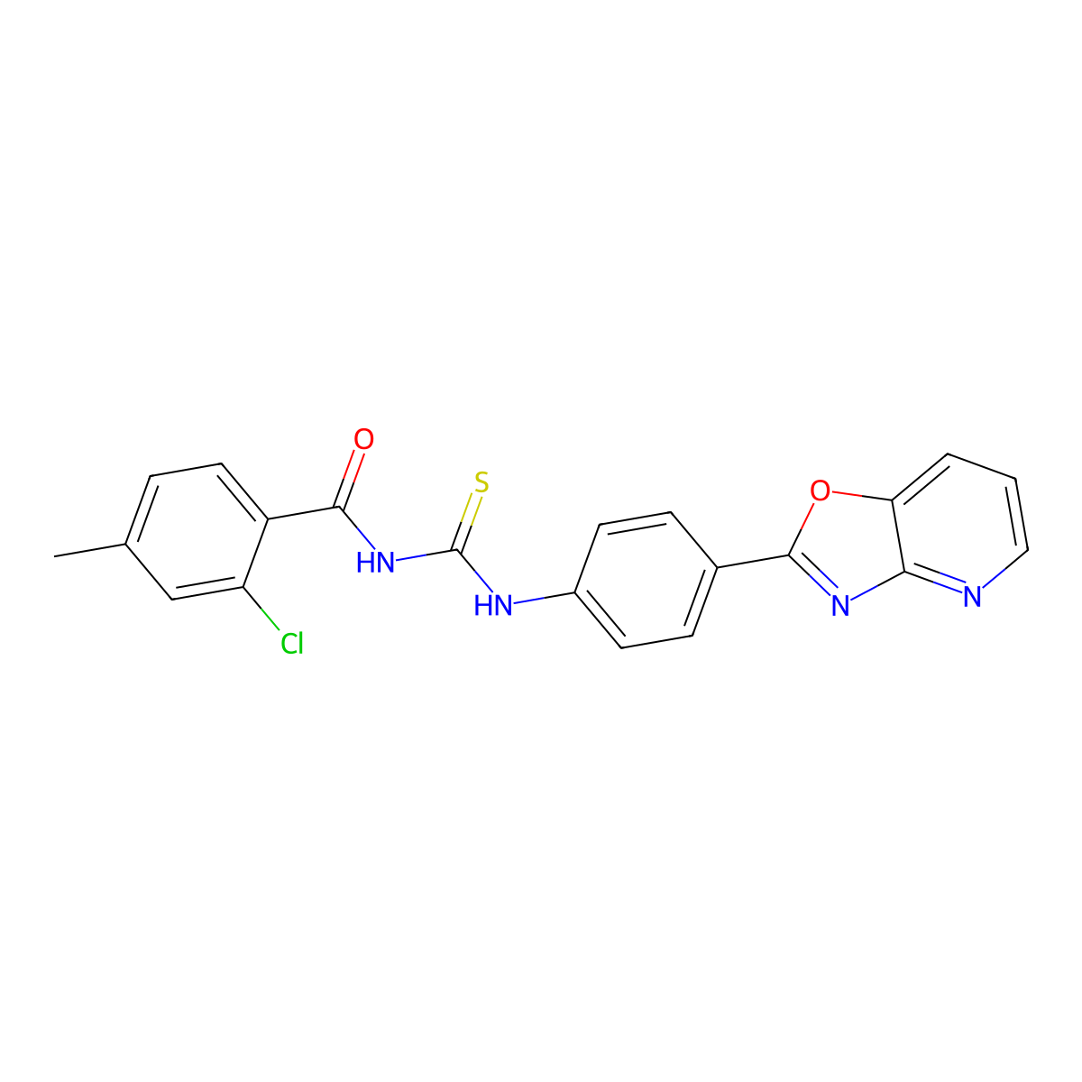 2-chloro-4-methyl-N-[[4-([1,3]oxazolo[4,5-b]pyridin-2-yl)phenyl]carbamothioyl]benzamide molecular structure, CAS 445416-95-5