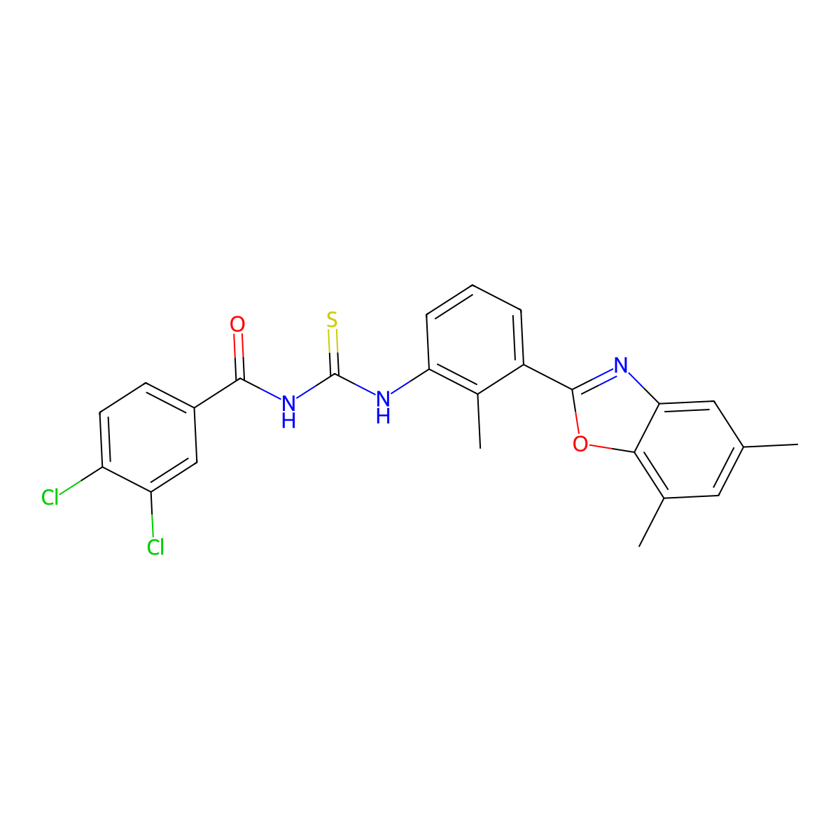 3,4-dichloro-N-[[3-(5,7-dimethyl-1,3-benzoxazol-2-yl)-2-methylphenyl]carbamothioyl]benzamide molecular structure, CAS 445416-97-7