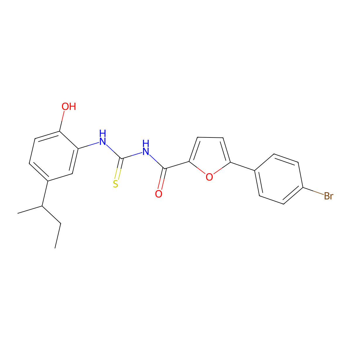 5-(4-bromophenyl)-N-[(5-butan-2-yl-2-hydroxyphenyl)carbamothioyl]furan-2-carboxamide molecular structure, CAS 445417-07-2