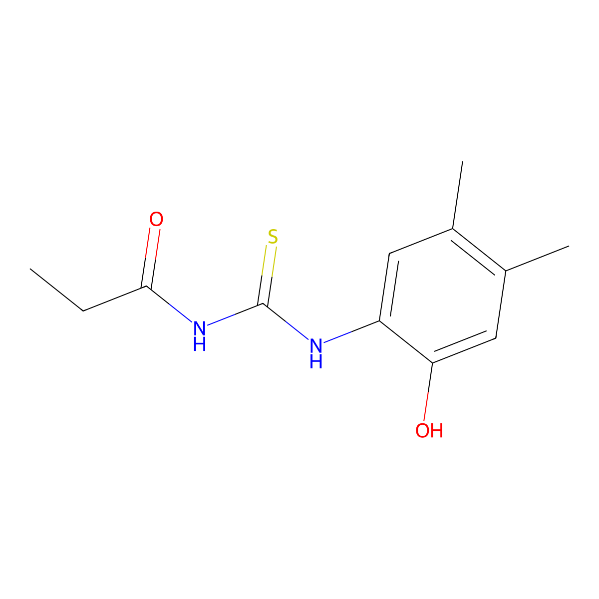 N-[(2-hydroxy-4,5-dimethylphenyl)carbamothioyl]propanamide molecular structure, CAS 445417-11-8