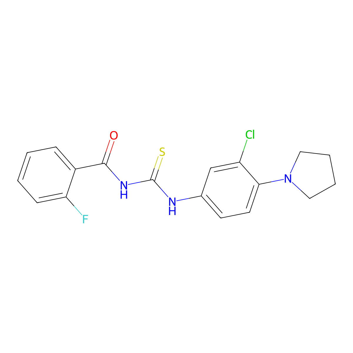 N-[(3-chloro-4-pyrrolidin-1-ylphenyl)carbamothioyl]-2-fluorobenzamide molecular structure, CAS 445417-14-1