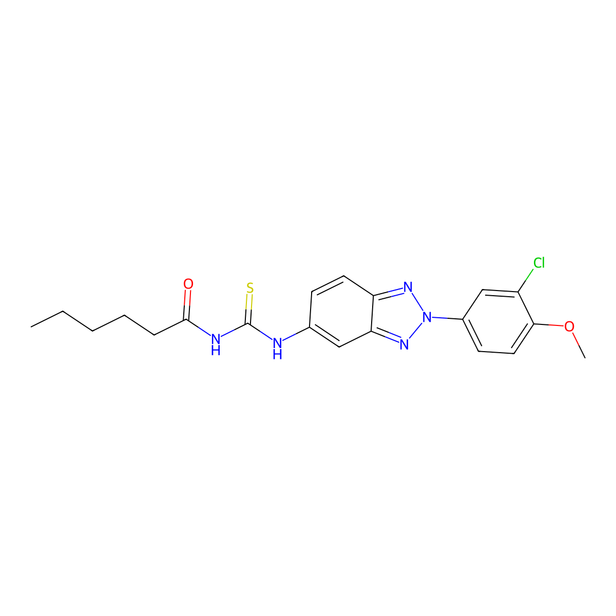 N-[[2-(3-chloro-4-methoxyphenyl)benzotriazol-5-yl]carbamothioyl]hexanamide molecular structure, CAS 445417-96-9