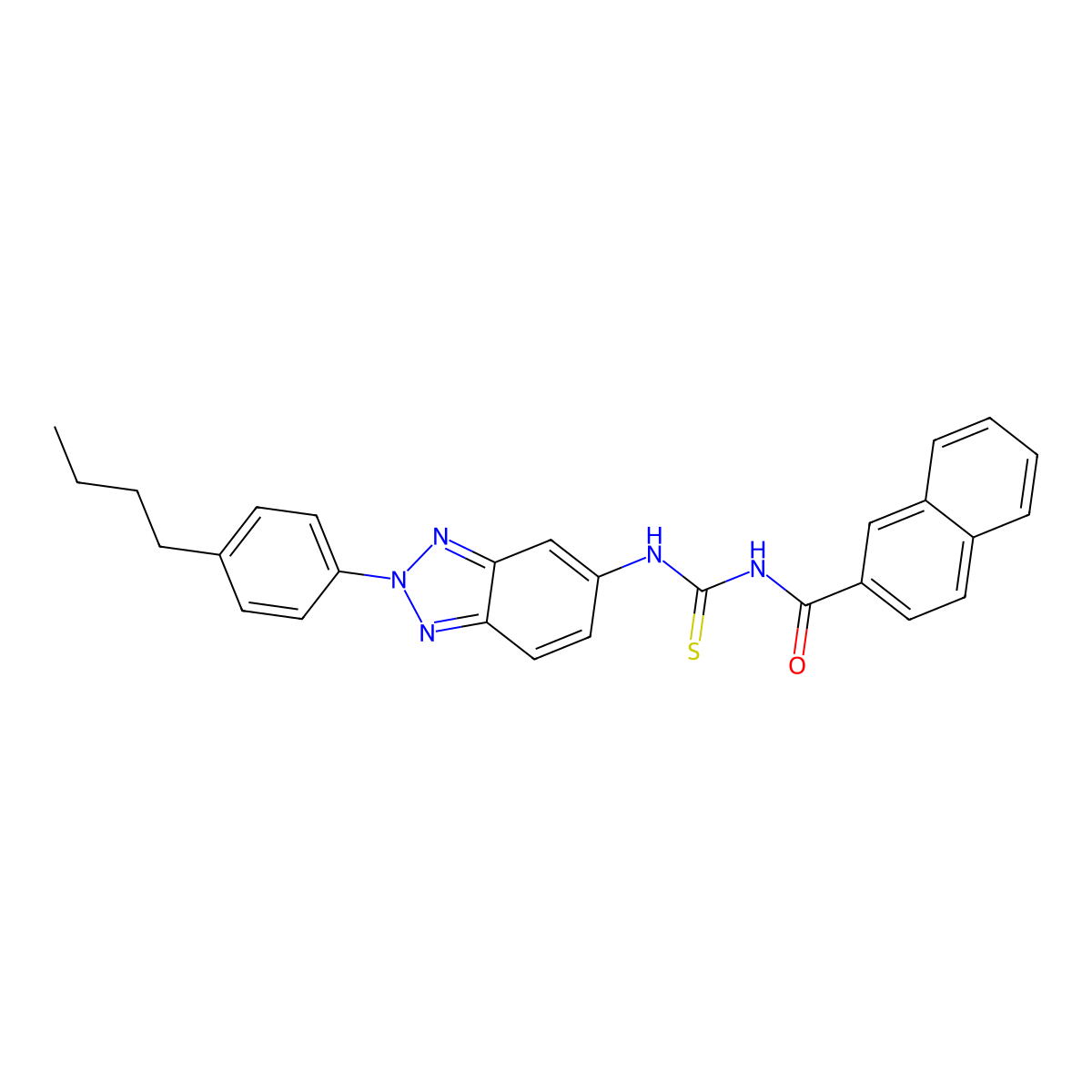 N-[[2-(4-butylphenyl)benzotriazol-5-yl]carbamothioyl]naphthalene-2-carboxamide molecular structure, CAS 445418-00-8