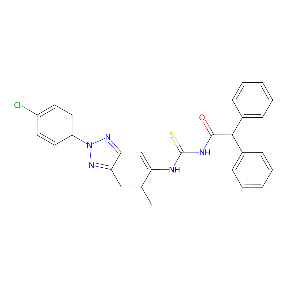N-[[2-(4-chlorophenyl)-6-methylbenzotriazol-5-yl]carbamothioyl]-2,2-diphenylacetamide molecular structure, CAS 445418-03-1