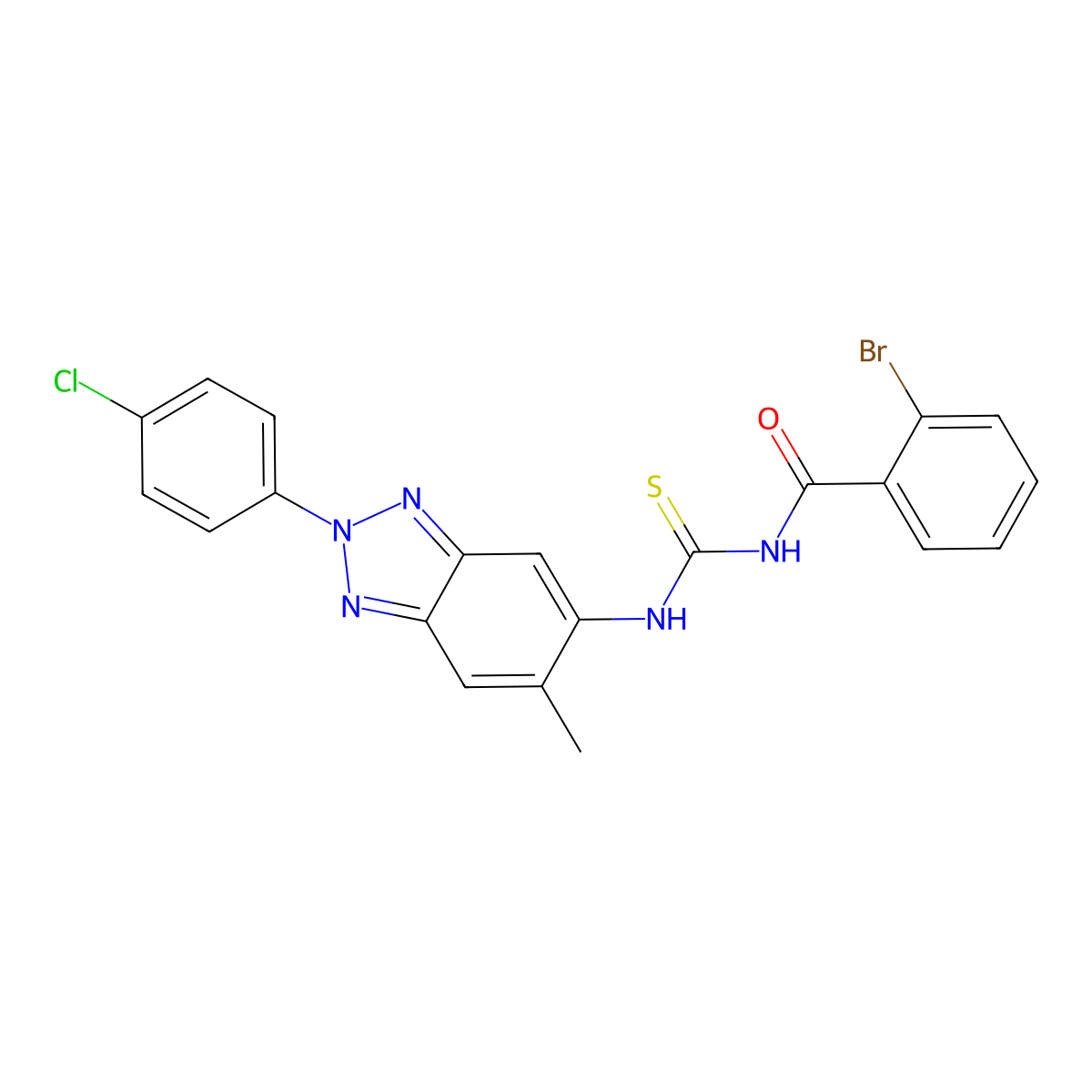 2-bromo-N-[[2-(4-chlorophenyl)-6-methylbenzotriazol-5-yl]carbamothioyl]benzamide molecular structure, CAS 445418-04-2