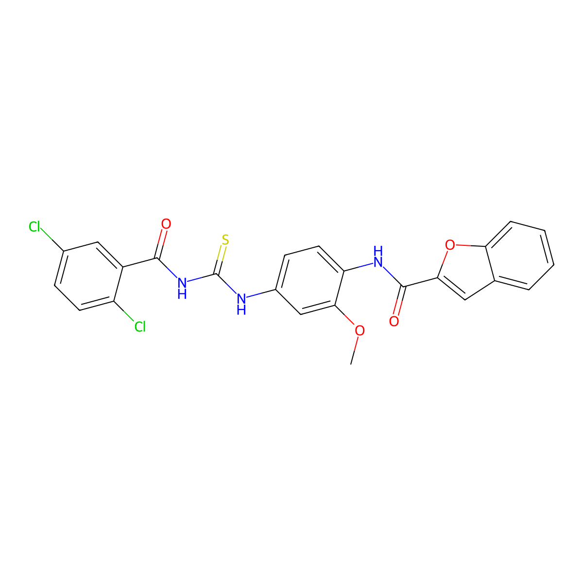 N-[4-[(2,5-dichlorobenzoyl)carbamothioylamino]-2-methoxyphenyl]-1-benzofuran-2-carboxamide molecular structure, CAS 445418-09-7