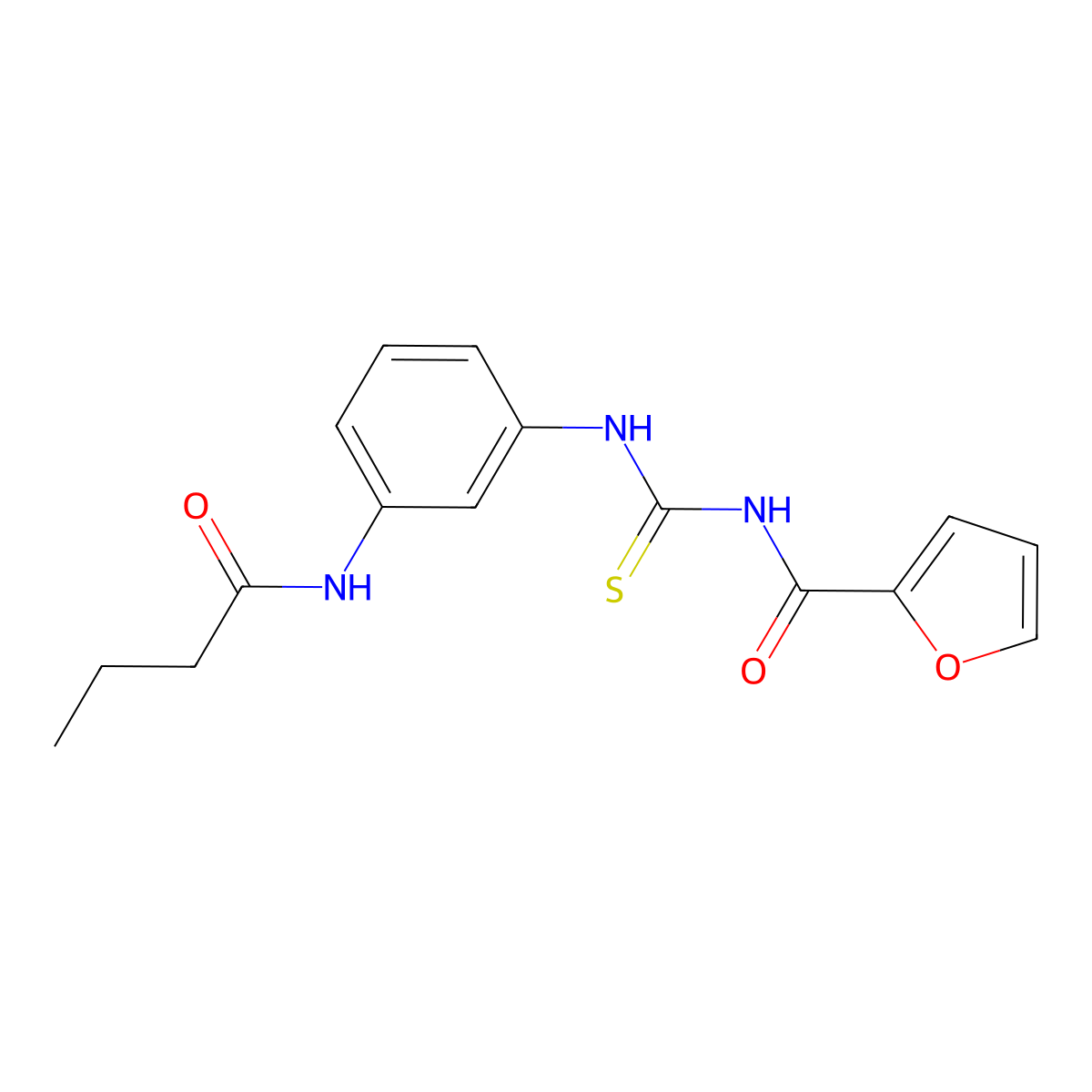 N-(3-{[(2-furoylamino)carbothioyl]amino}phenyl)butanamide molecular structure, CAS 445418-14-4