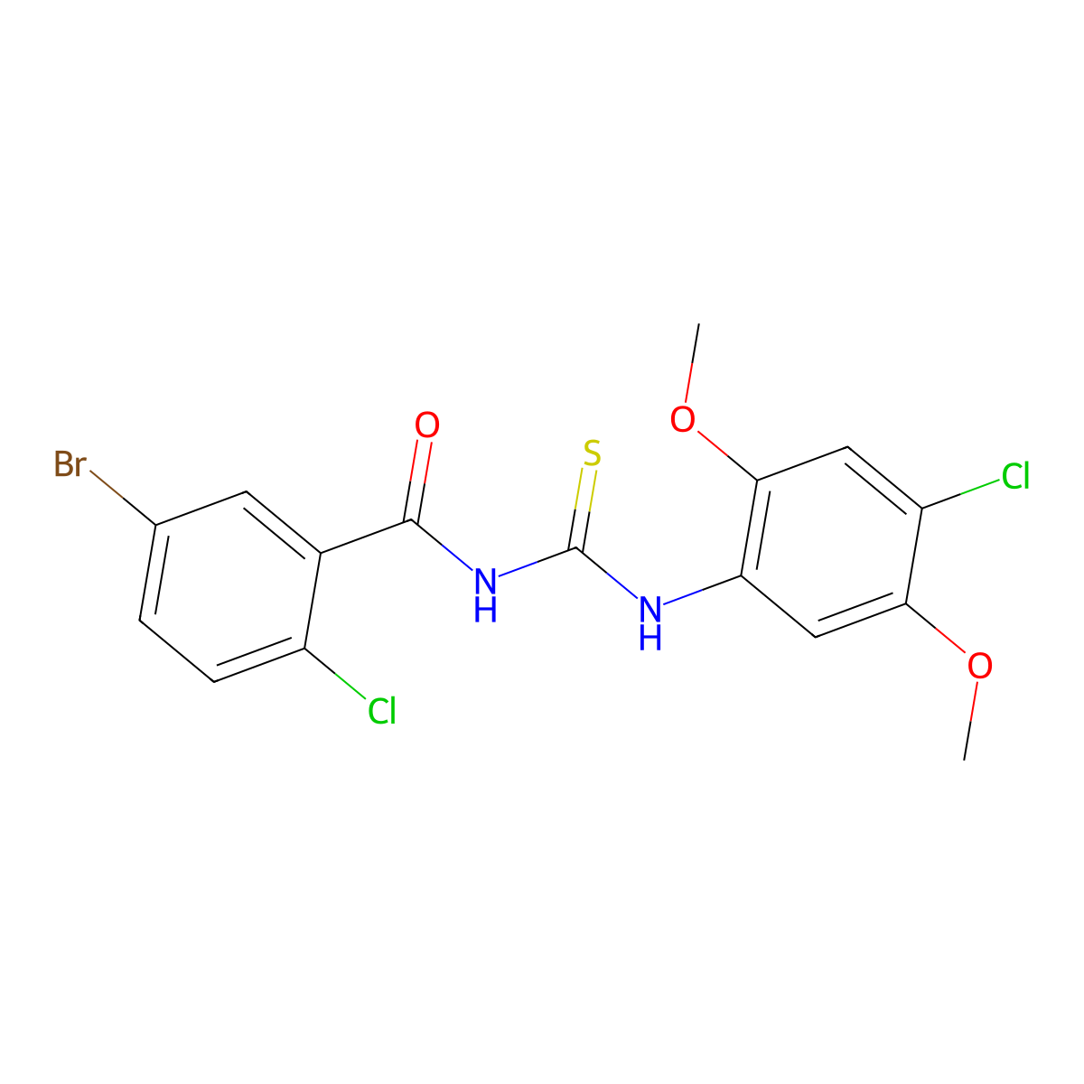 5-bromo-2-chloro-N-[(4-chloro-2,5-dimethoxyphenyl)carbamothioyl]benzamide molecular structure, CAS 445418-53-1