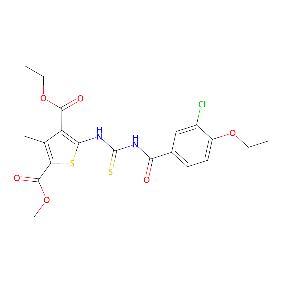 4-Ethyl 2-methyl 5-({[(3-chloro-4-ethoxybenzoyl)amino]carbothioyl}amino)-3-methyl-2,4-thiophenedicarboxylate molecular structure, CAS 445418-80-4