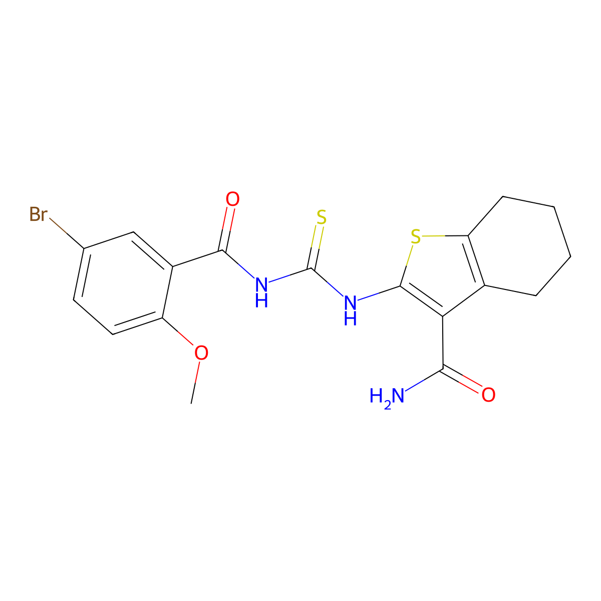 2-[(5-Bromo-2-methoxybenzoyl)carbamothioylamino]-4,5,6,7-tetrahydro-1-benzothiophene-3-carboxamide molecular structure, CAS 445418-89-3