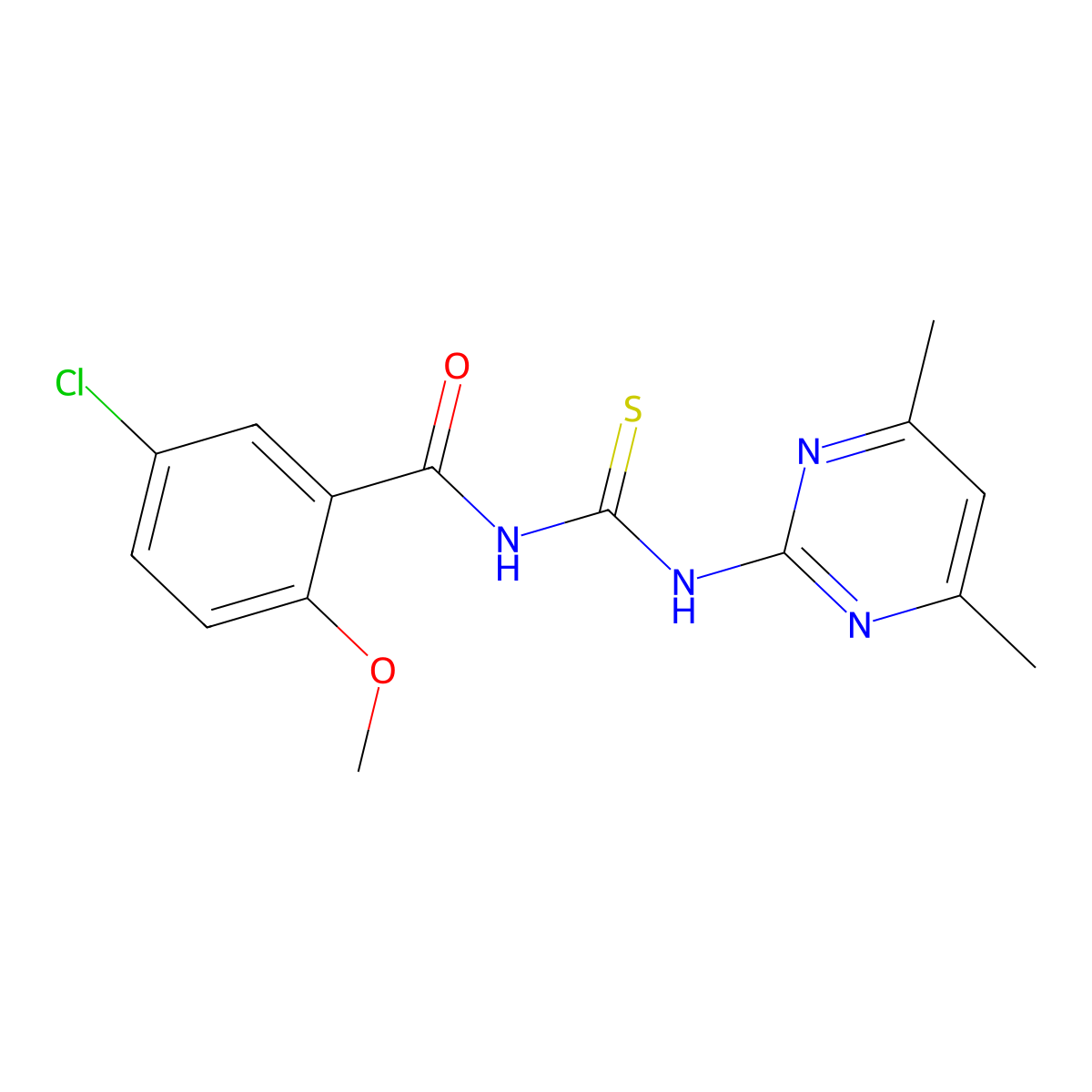 5-chloro-N-[(4,6-dimethylpyrimidin-2-yl)carbamothioyl]-2-methoxybenzamide molecular structure, CAS 445419-03-4