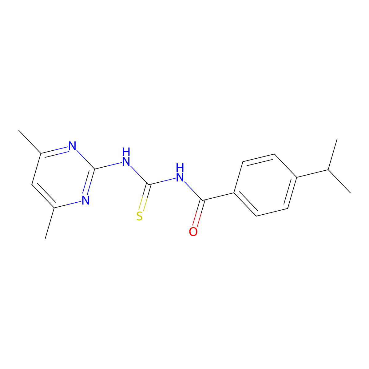 N-[(4,6-dimethylpyrimidin-2-yl)carbamothioyl]-4-(propan-2-yl)benzamide molecular structure, CAS 445419-04-5