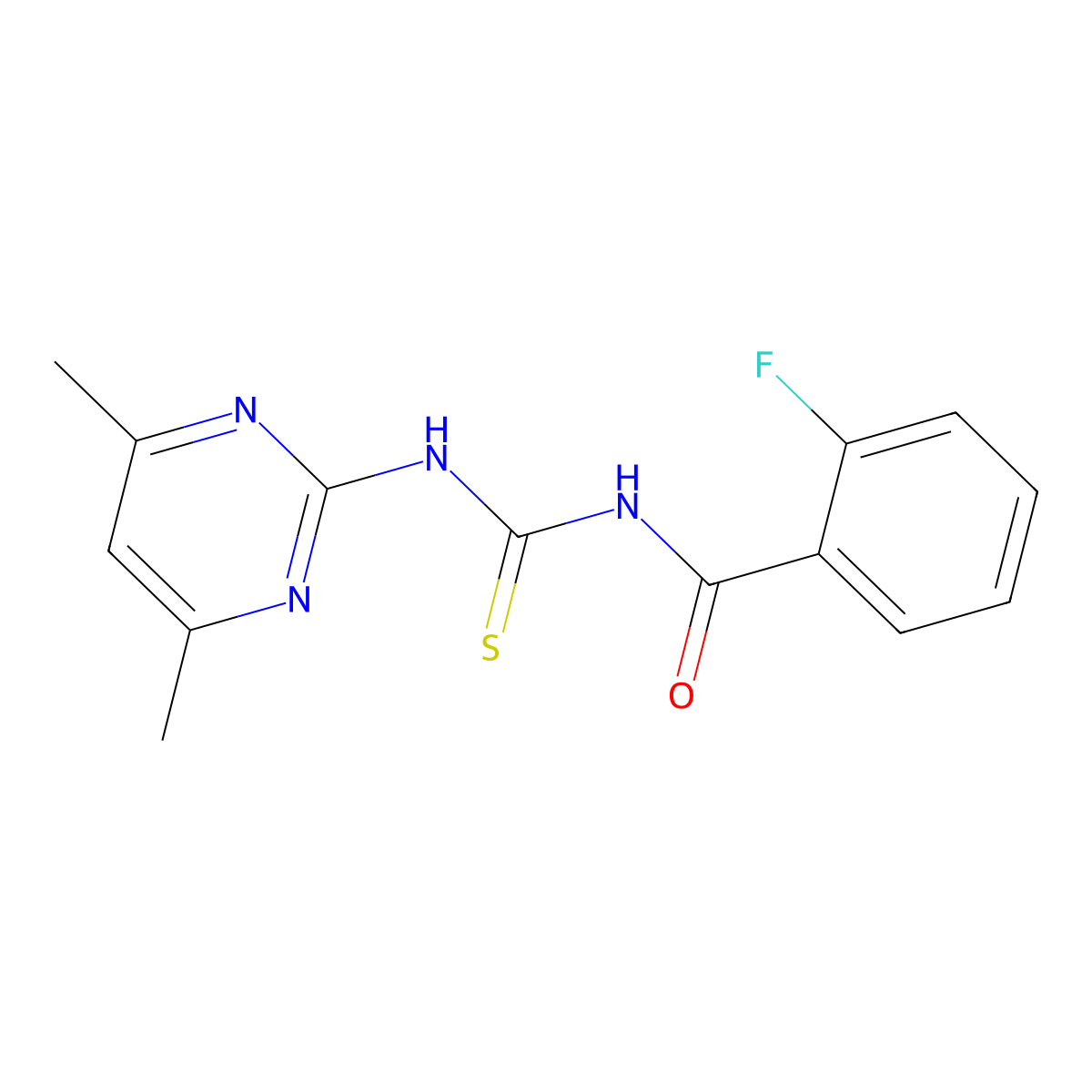 N-[(4,6-dimethylpyrimidin-2-yl)carbamothioyl]-2-fluorobenzamide molecular structure, CAS 445419-16-9