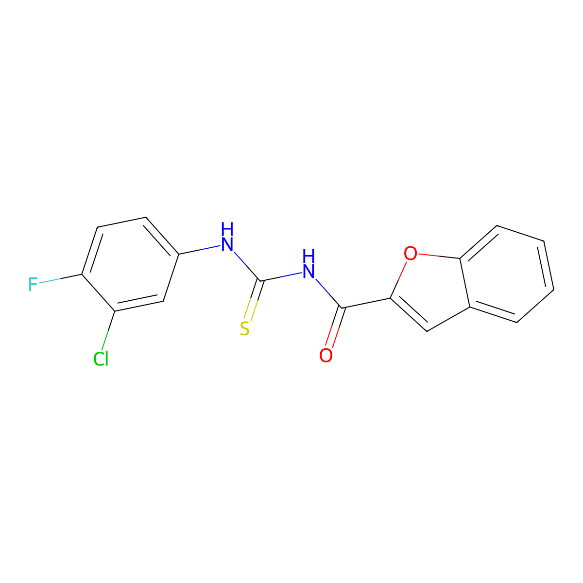 N-[(3-chloro-4-fluorophenyl)carbamothioyl]-1-benzofuran-2-carboxamide molecular structure, CAS 445419-30-7