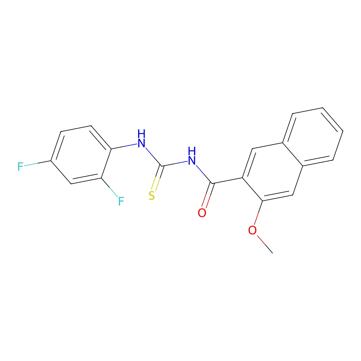 N-[(2,4-difluorophenyl)carbamothioyl]-3-methoxynaphthalene-2-carboxamide molecular structure, CAS 445419-72-7