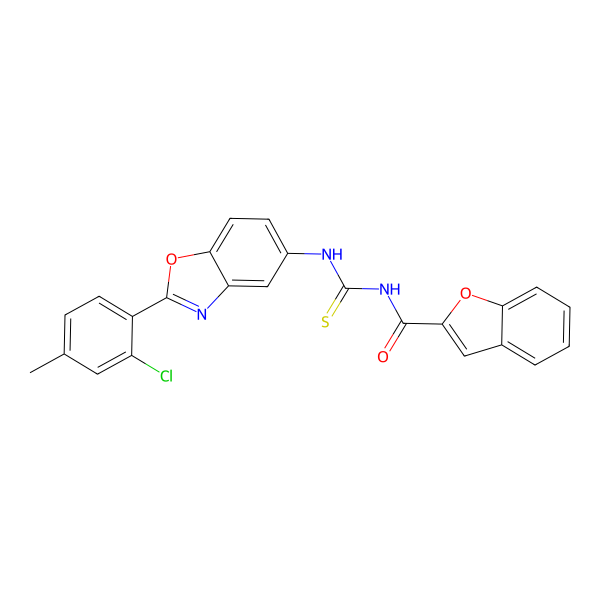N-[[2-(2-chloro-4-methylphenyl)-1,3-benzoxazol-5-yl]carbamothioyl]-1-benzofuran-2-carboxamide molecular structure, CAS 445419-90-9