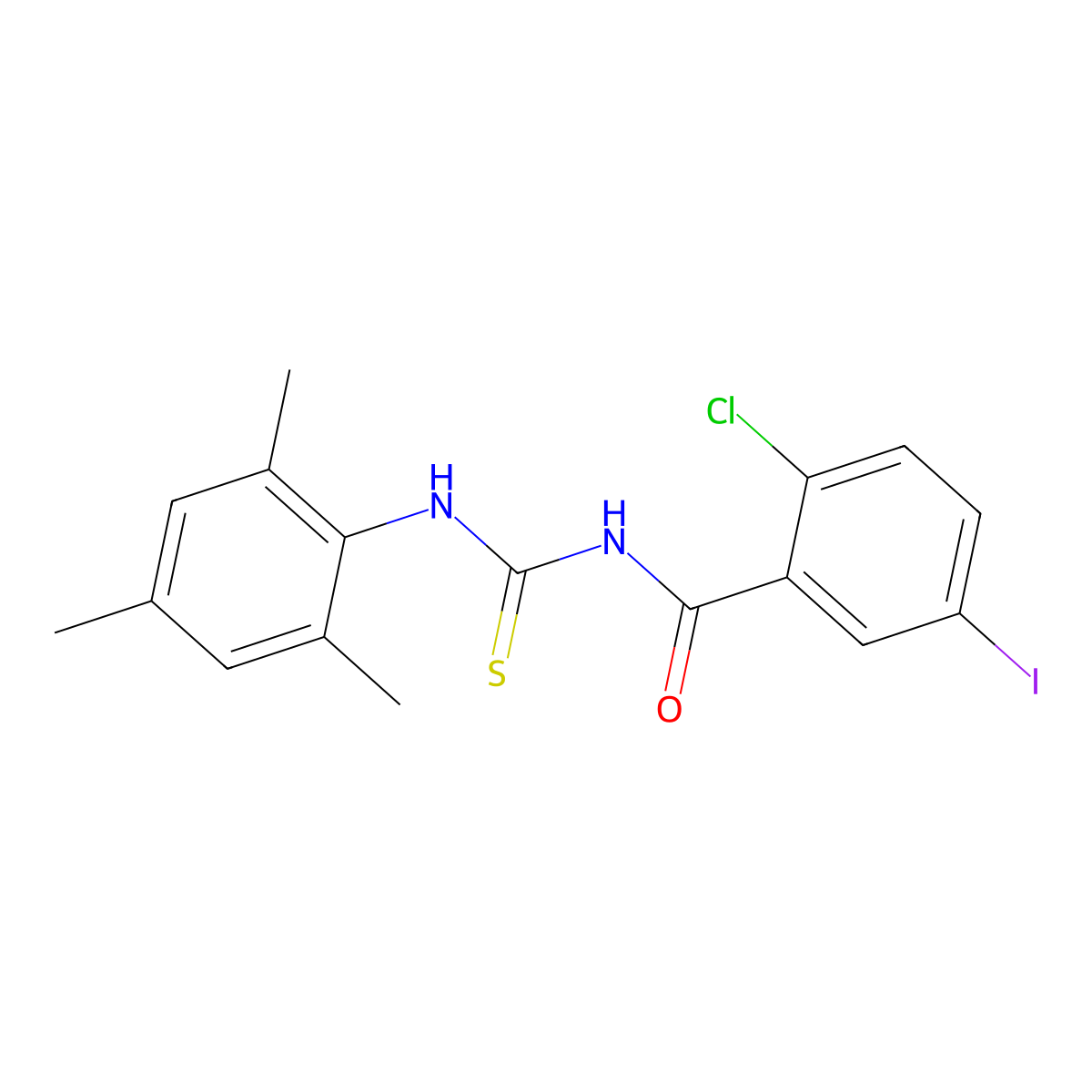 2-chloro-5-iodo-N-[(2,4,6-trimethylphenyl)carbamothioyl]benzamide molecular structure, CAS 445420-04-2