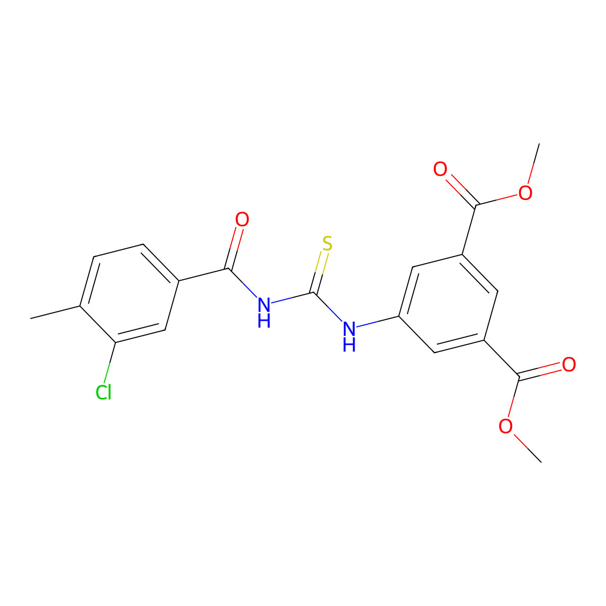 Dimethyl 5-({[(3-chloro-4-methylphenyl)carbonyl]carbamothioyl}amino)benzene-1,3-dicarboxylate molecular structure, CAS 445420-45-1