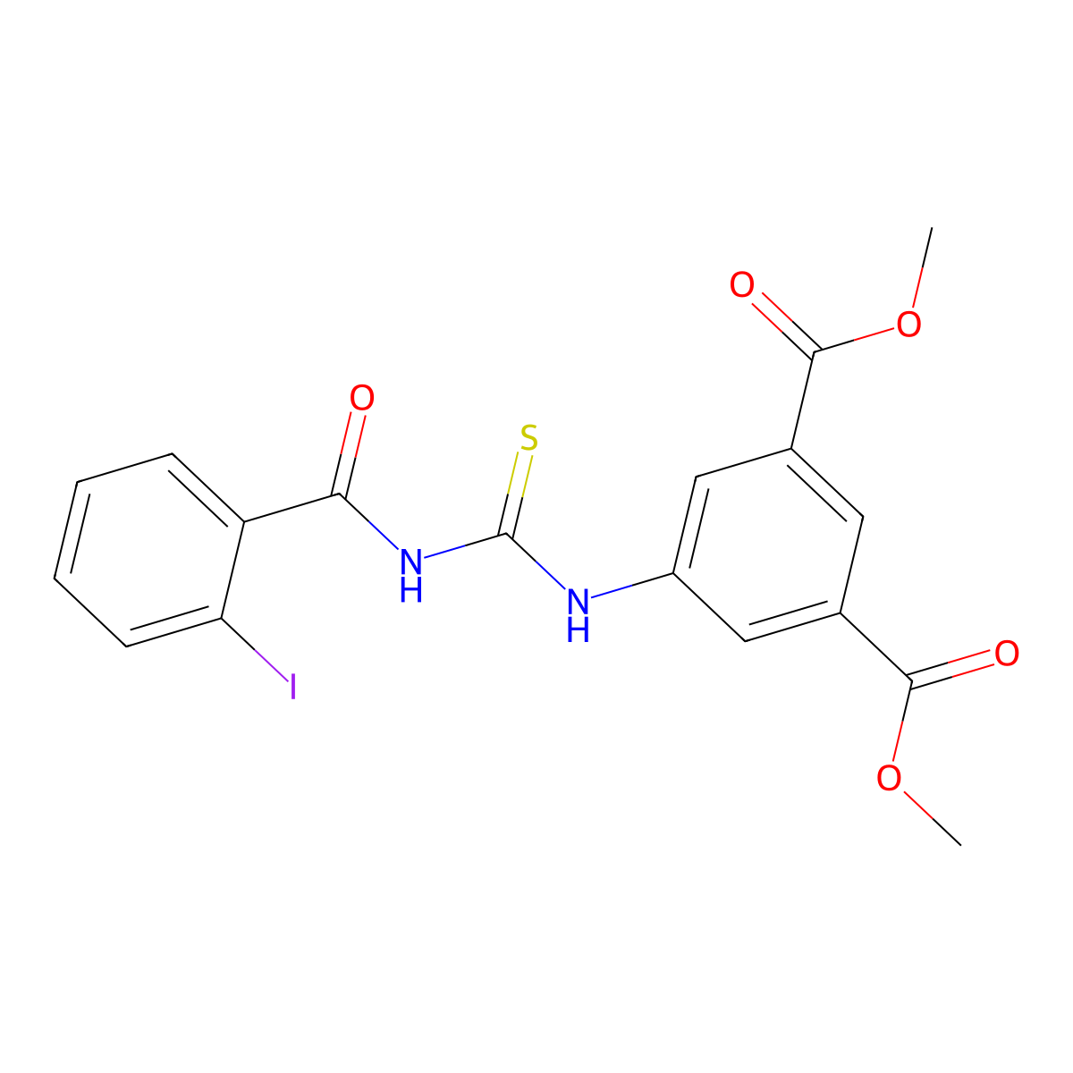 Dimethyl 5-({[(2-iodophenyl)carbonyl]carbamothioyl}amino)benzene-1,3-dicarboxylate molecular structure, CAS 445420-48-4