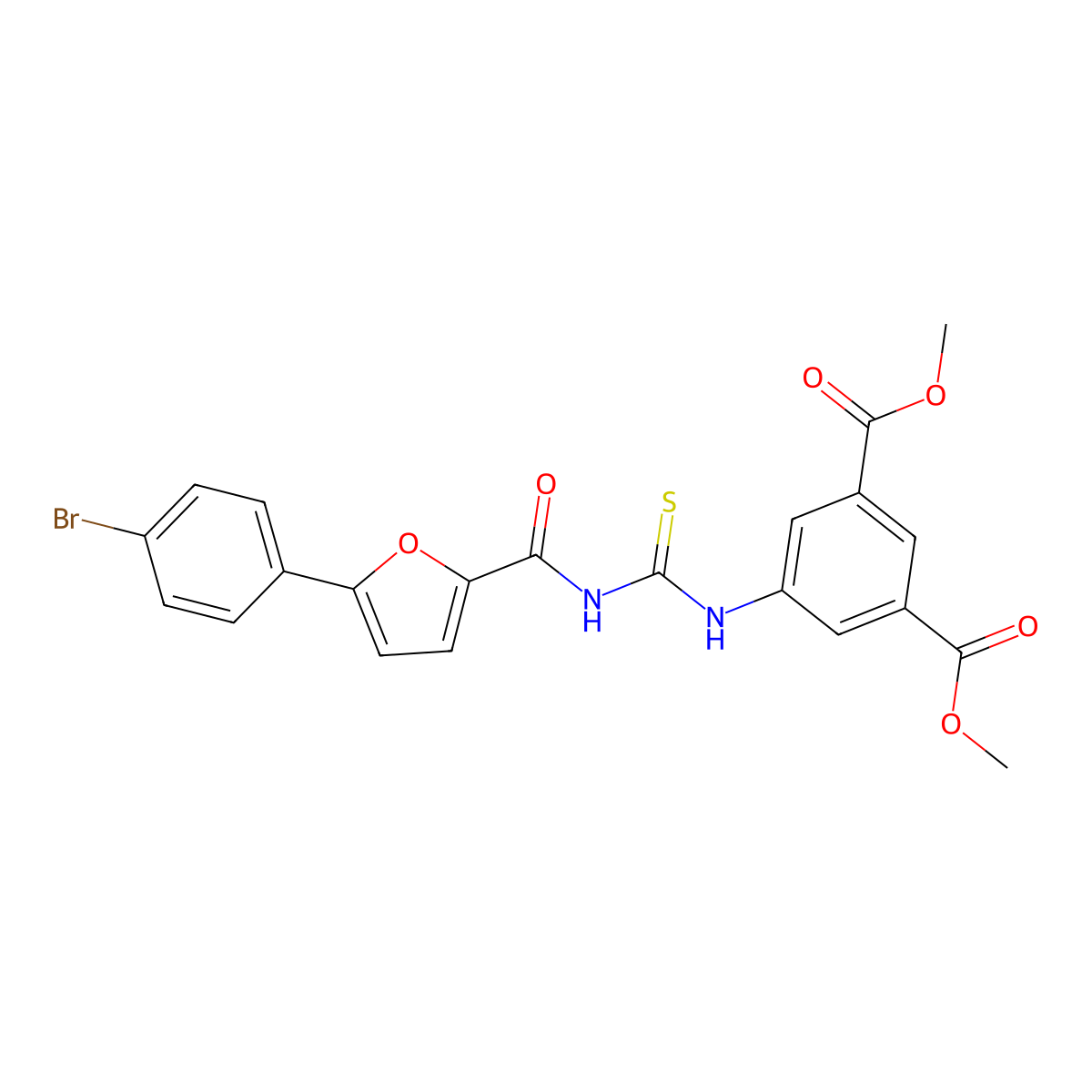 Dimethyl 5-[({[5-(4-bromophenyl)-2-furoyl]amino}carbothioyl)amino]isophthalate molecular structure, CAS 445420-58-6